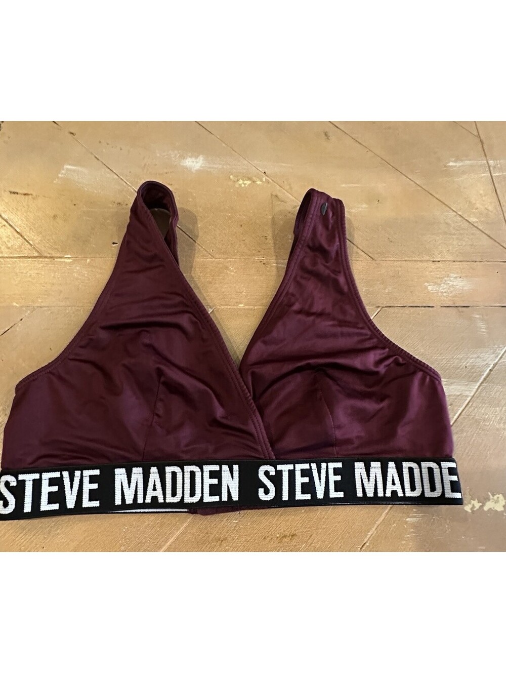 Steve Madden Bralette Bra Medium Burgundy Wireless Logo Elastic Stretch
